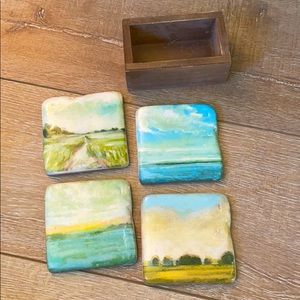 Coasters with wood box holder